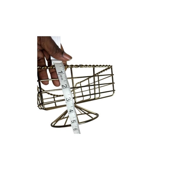 Gold Wire Metal Square Fruit Basket Napkin Holder With Pedestal Stand L 7" X 4" - Picture 3 of 5
